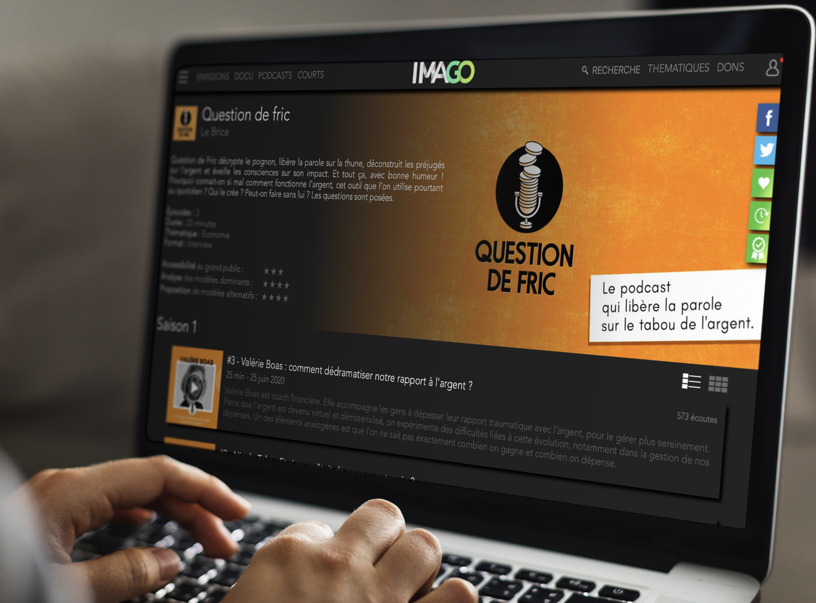 Page IMAGO TV podcast question de fric visuels web